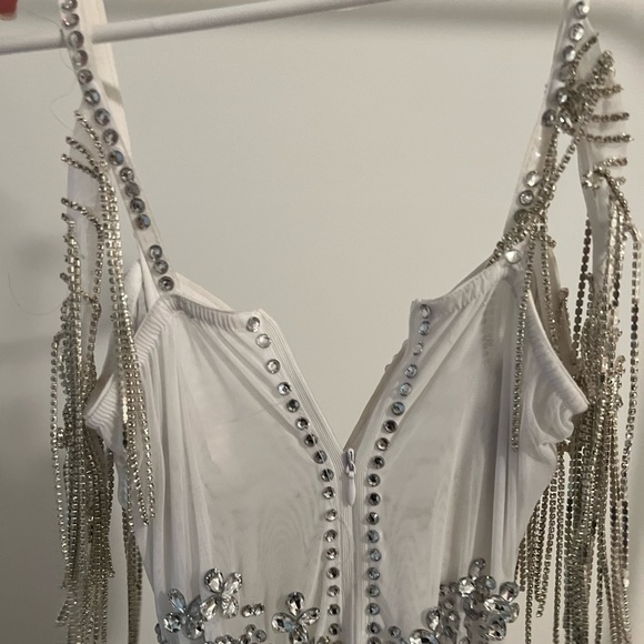 Rhinestone Dress/Bodysuit in White - Picture 4 of 11